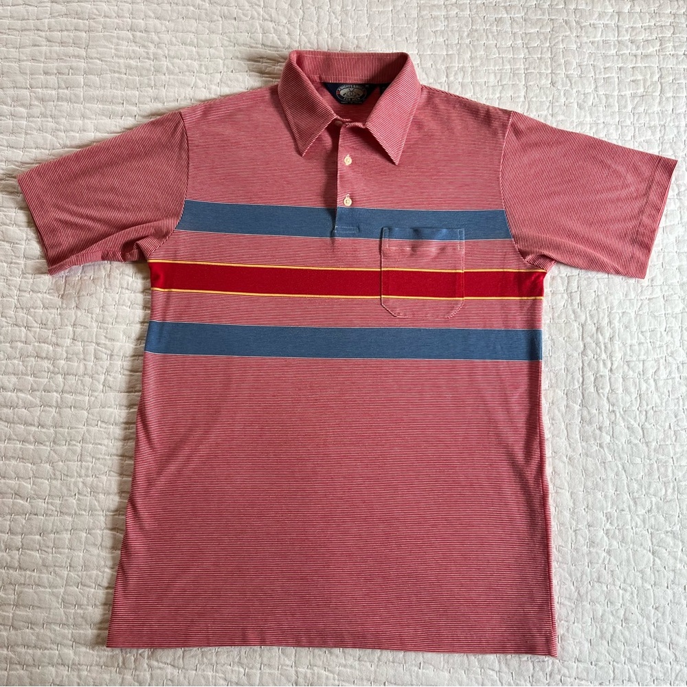 Retro Vintage Slim Fit Medium Polo Red White Micro Stripe Pickle Ball